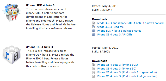 Apple iPhone OS 4.0 Beta 3